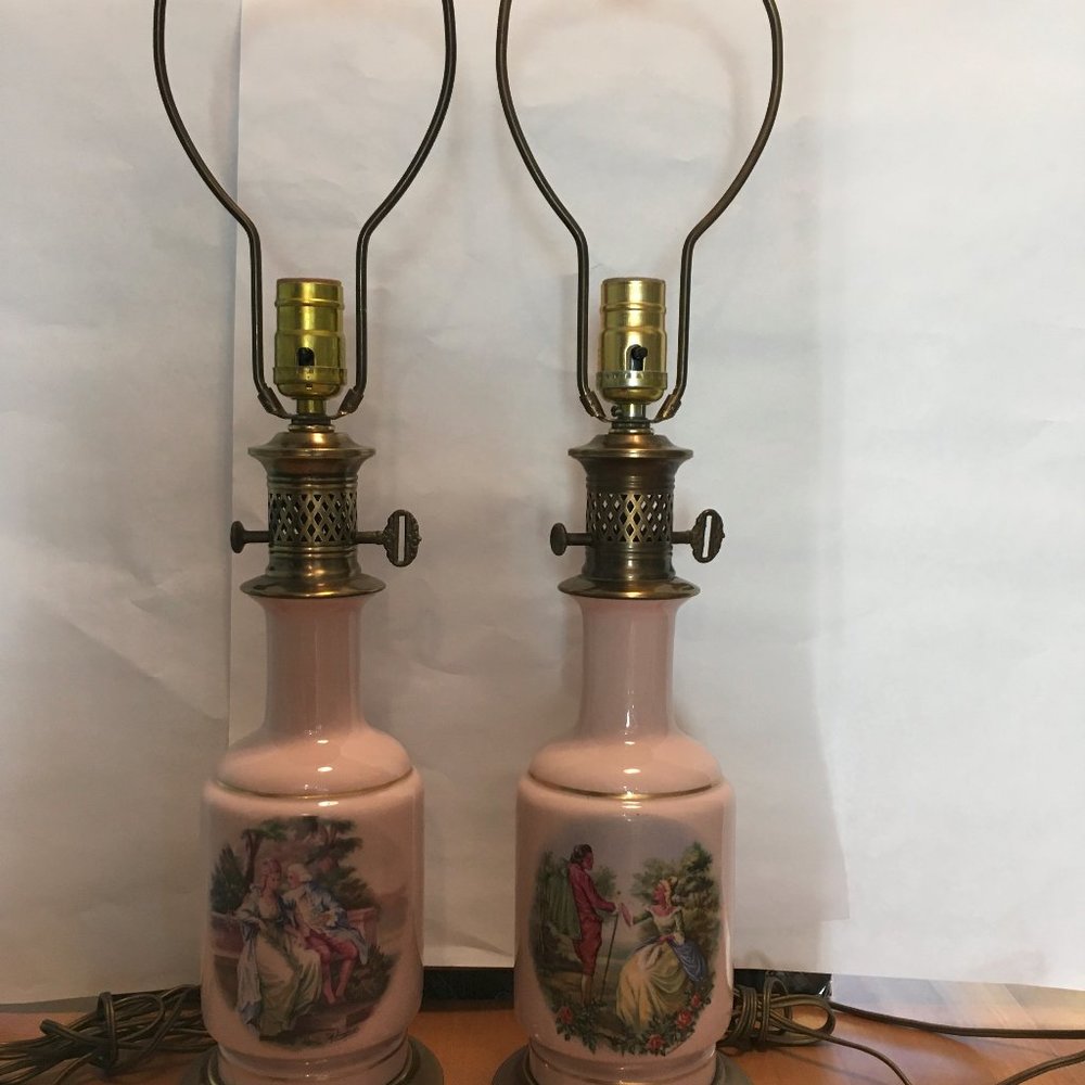 Vintage Pink Porcelain Boudoir Lamps, from Holland, no chips, no cracks.
